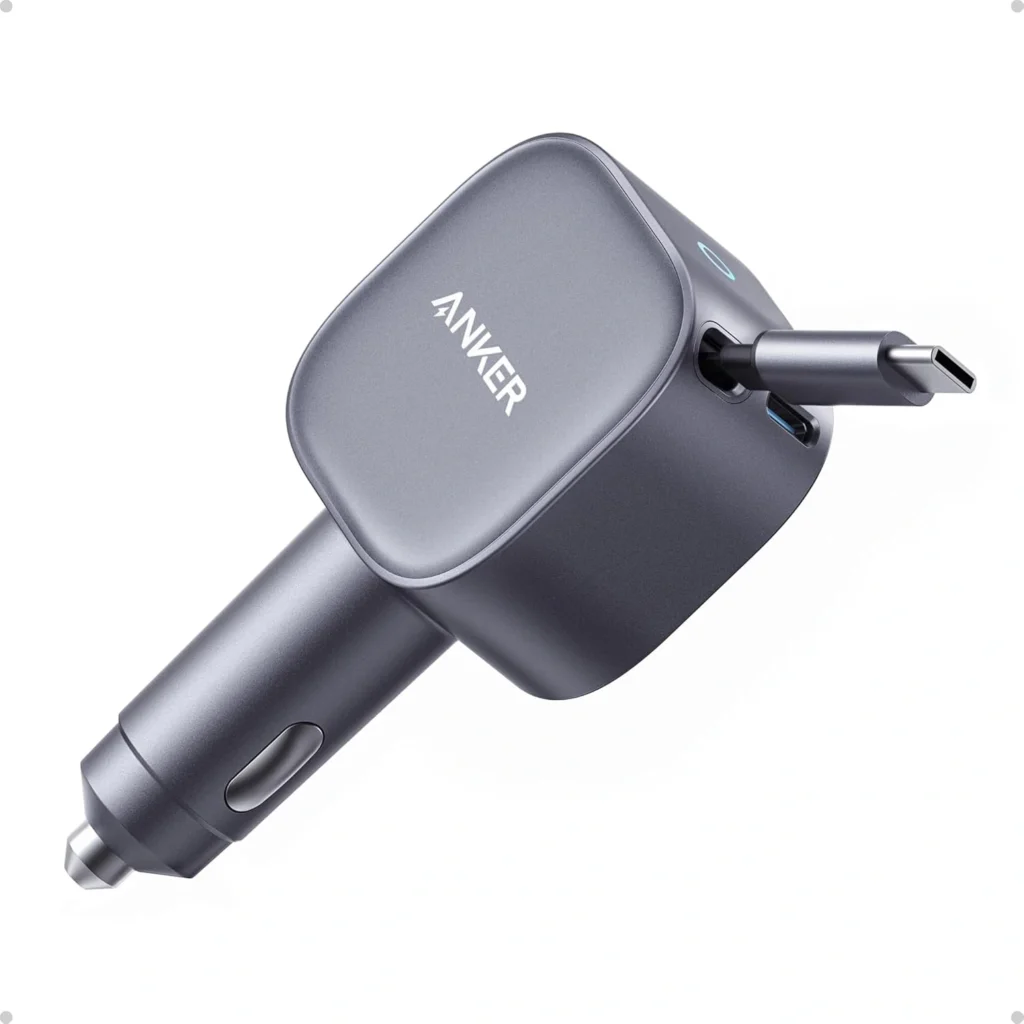 Anker Ret retractable USB-C Car Charger – 75W Fast Charging, Built-in Cable