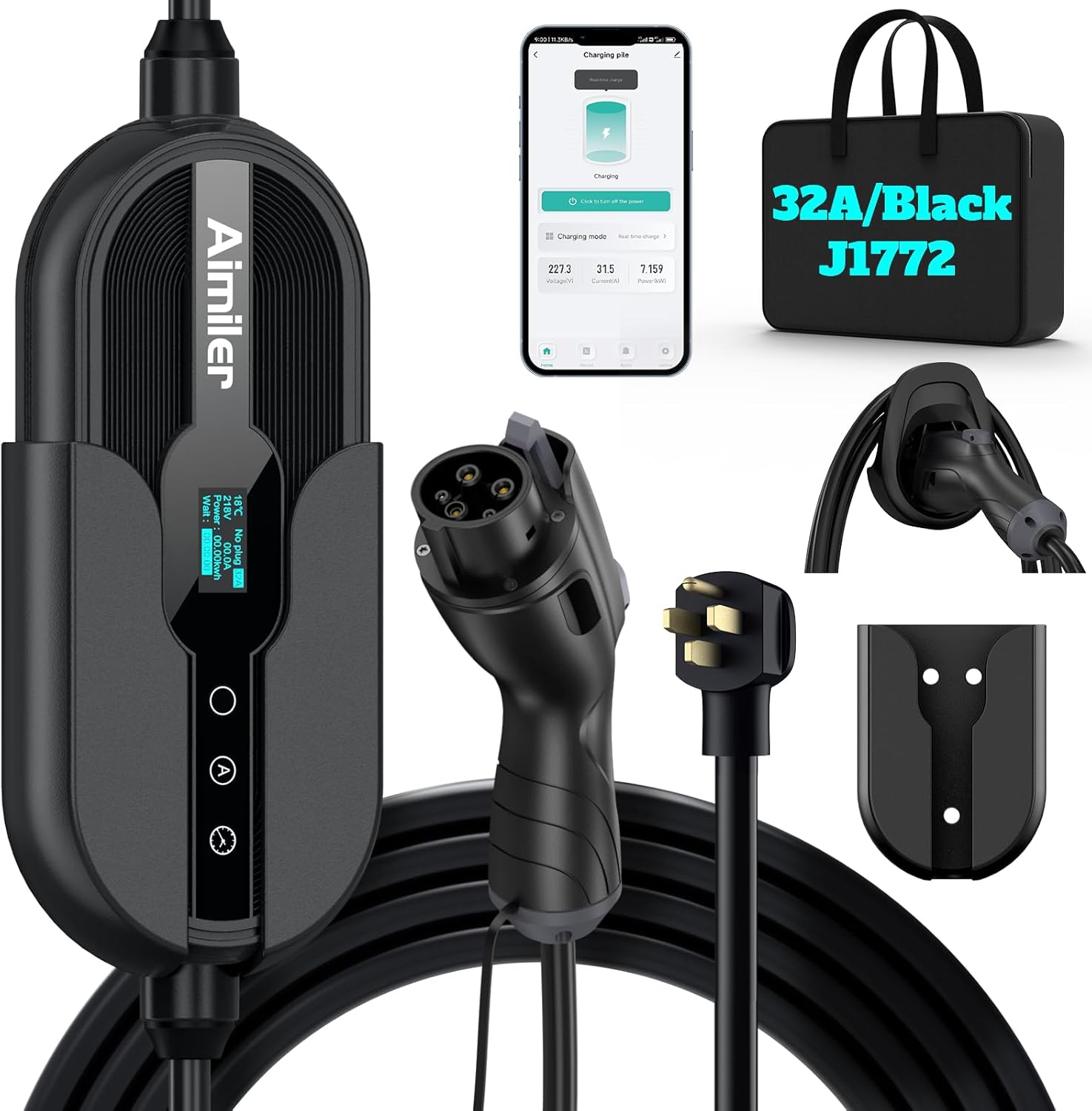 AIMILER Level 2 EV Charger: 32A Home NEMA 14-50 J1772