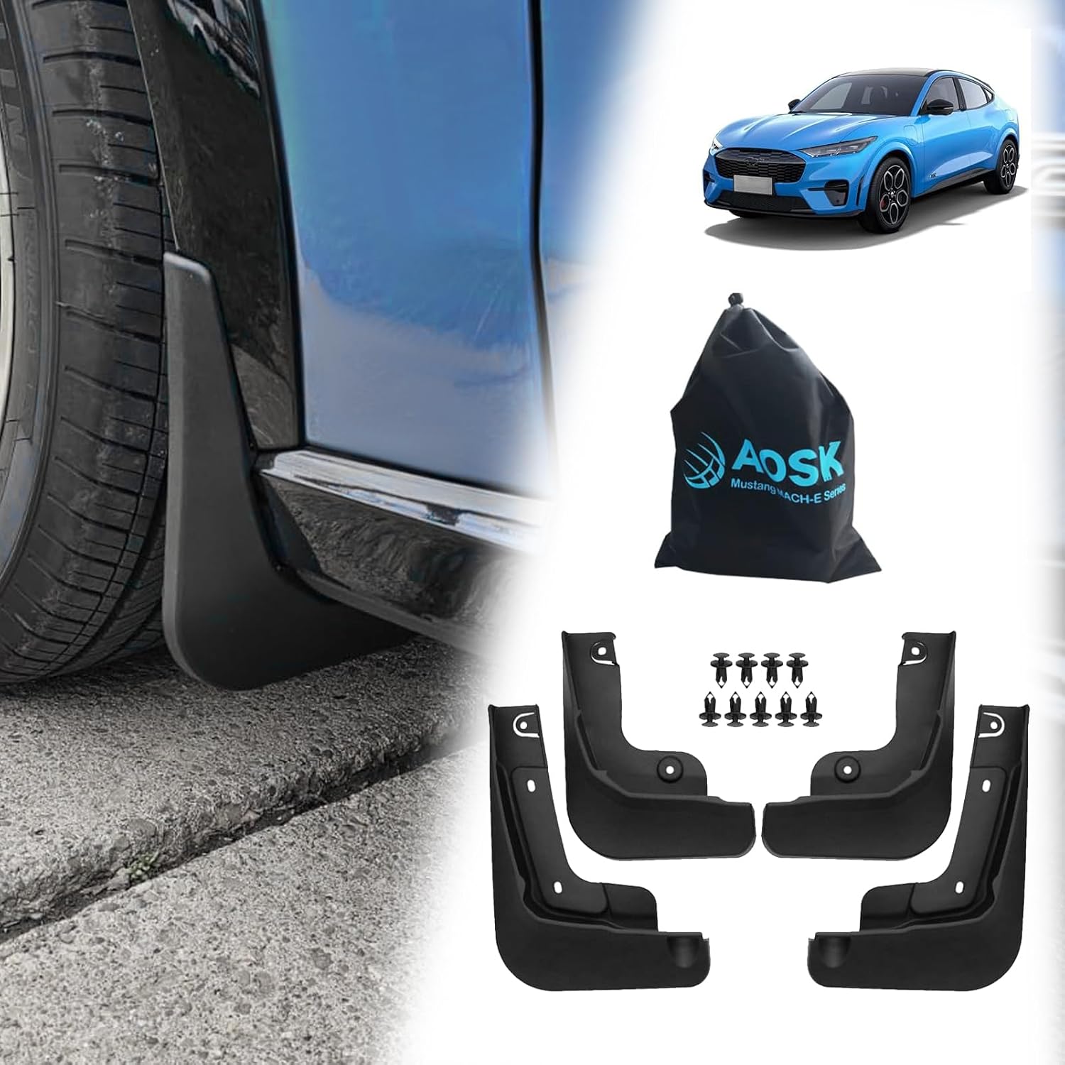 BestEvMod AOSK Mustang Mach-E Mud Flaps Splash Guards