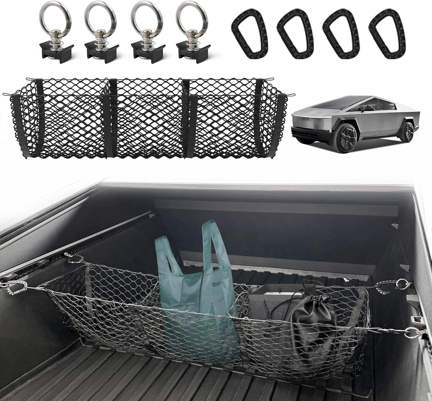 BestEvMod Cybertruck 3-Pocket Cargo Mesh Net – L-Track Custom Fit