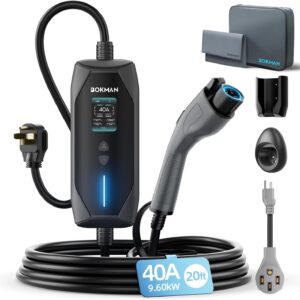 bokman Portable Level 2 & 1 EV Charger | Adjustable 40A, 20ft Cable