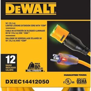 DEWALT 50 Foot 12/3 SJTW Click-to-Lock Lighted Extension Cord