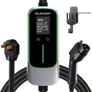 ELEGRP Level 2 EV Charger 40A: Portable J1772, NEMA 14-50, 25FT Cable