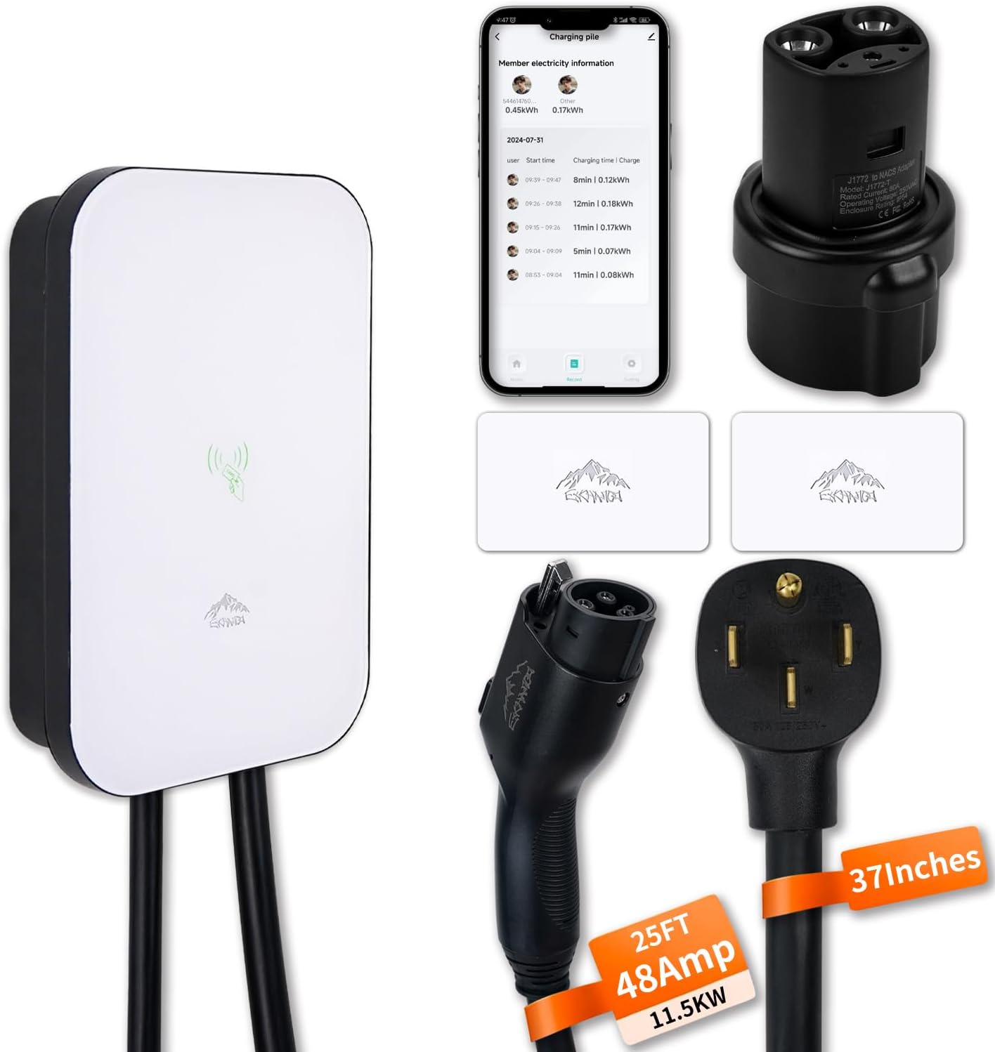 EVCHANGO Level 2 EV Charger: 48A Smart Home Station, NEMA 14-50