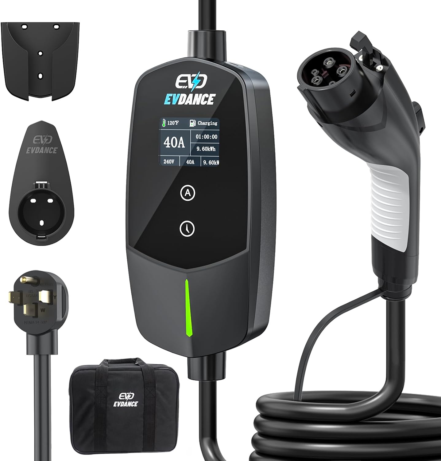 EVDANCE Level 2 EV Charger: 40A, 9.6kW Portable NEMA 14-50