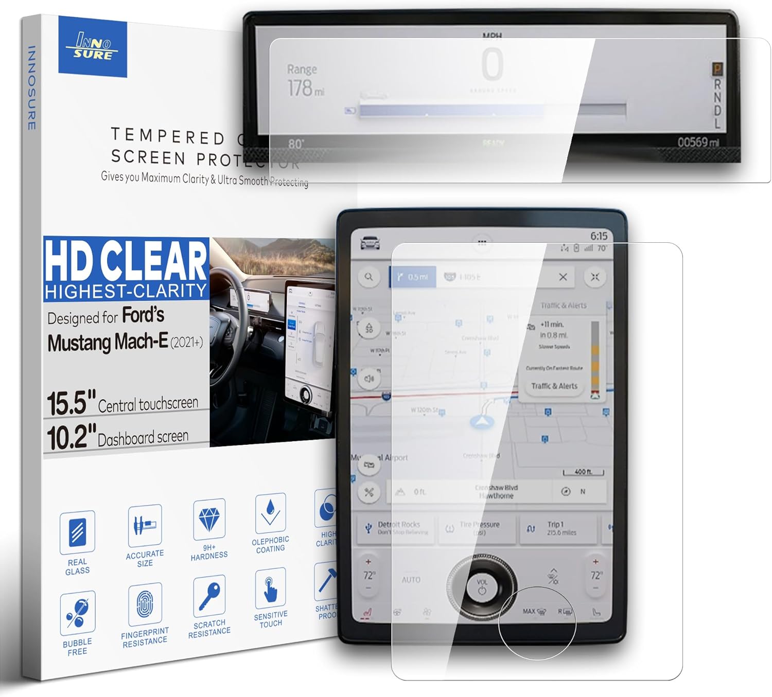INNOSURE Premium Tempered Glass Screen Protector Mach-E 15.5" & 10.2" Dual Set