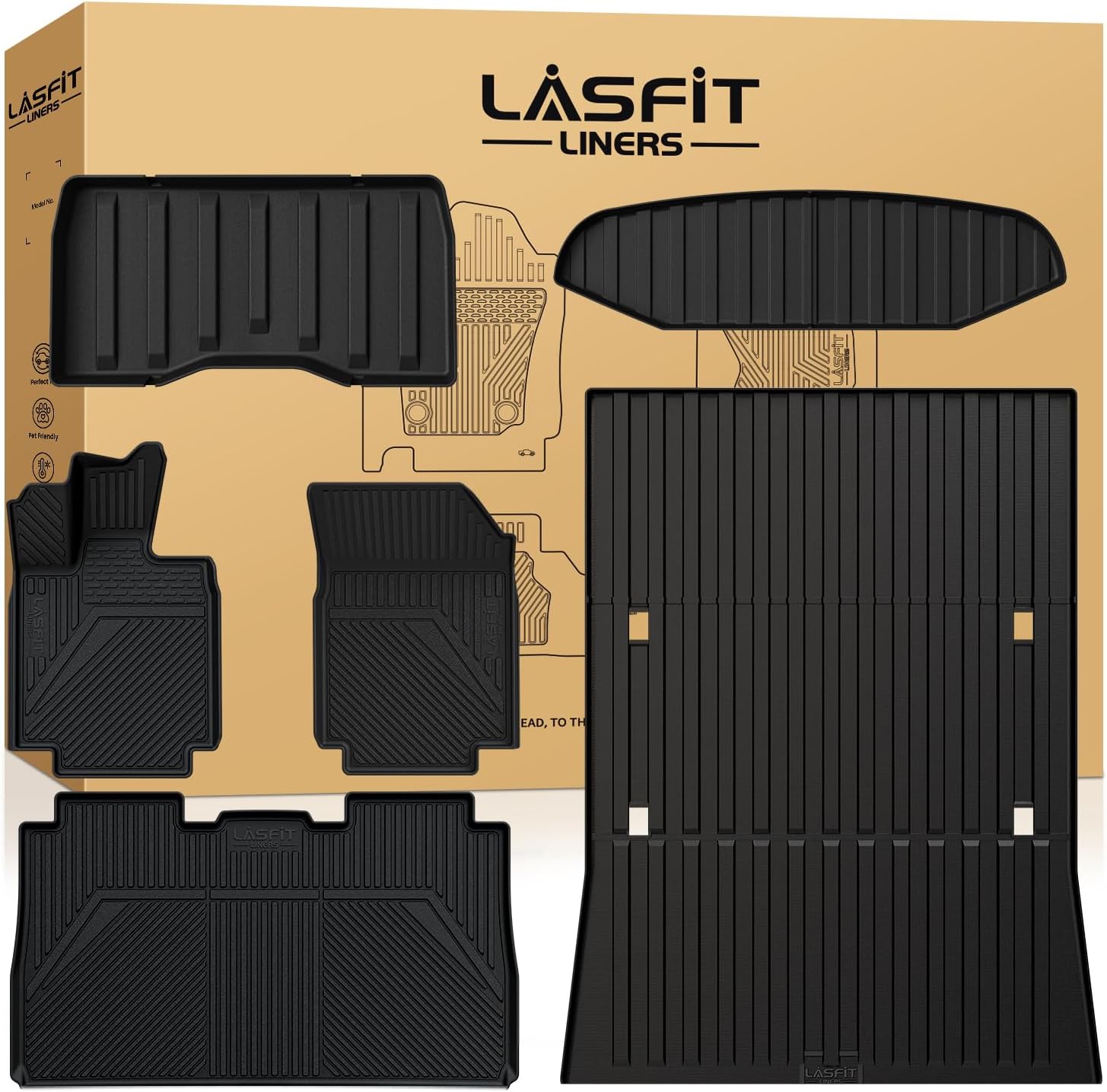 LASFIT Floor Mats & Bed Mat: Tesla Cybertruck Complete 6-Piece Set