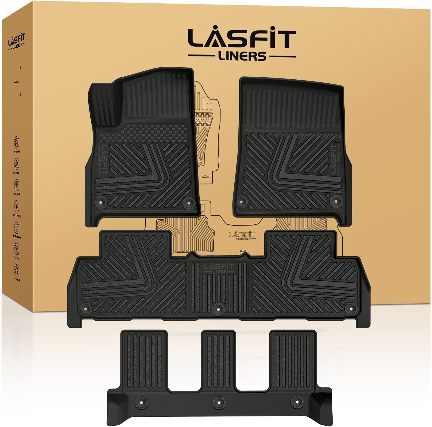 LASFIT Floor Mats for Rivian R1S: Custom Fit All-Weather TPE Liners
