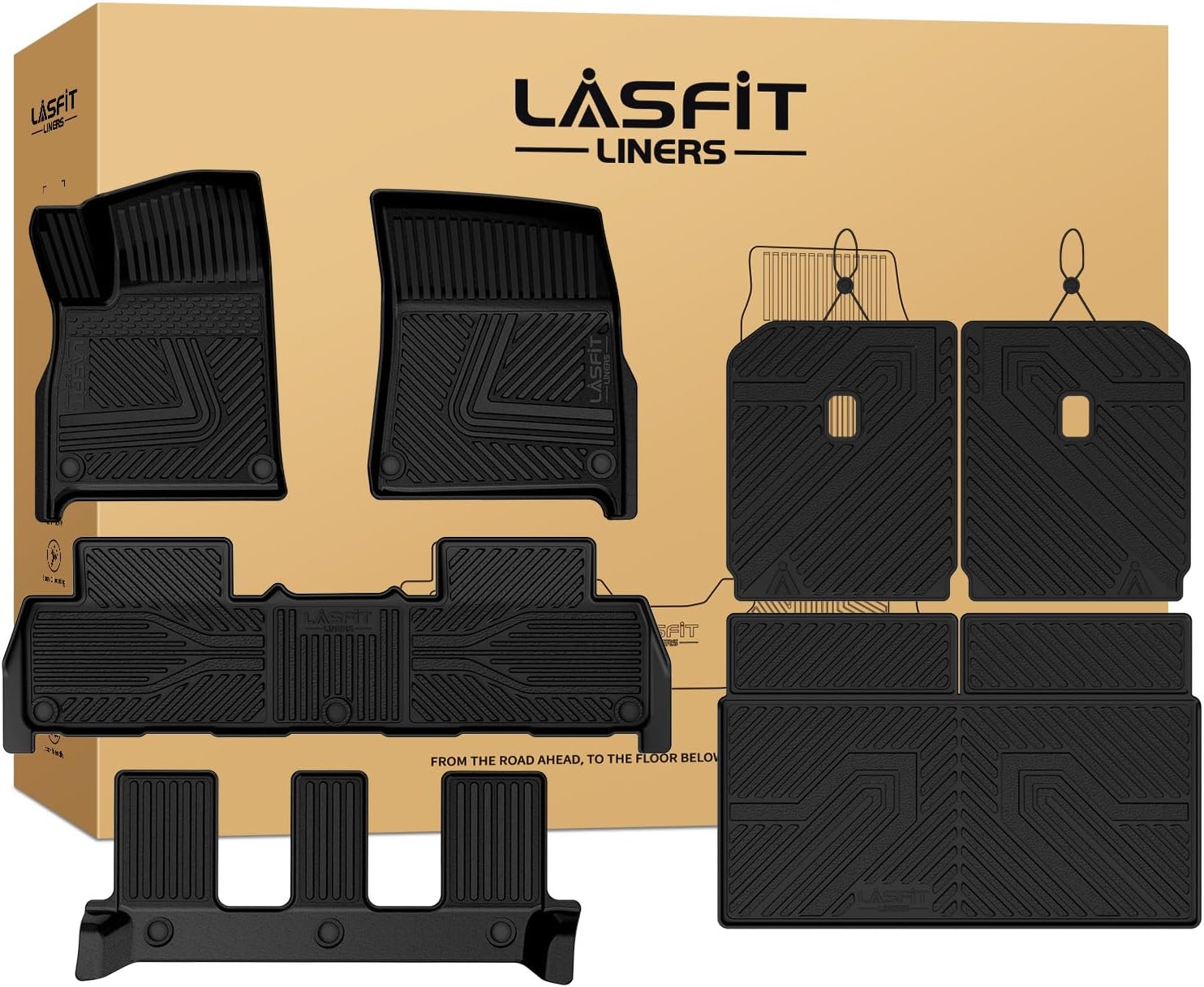 LASFIT Floor Mats & Trunk Mat & Backrest Mat for Rivian R1S 2022-2024