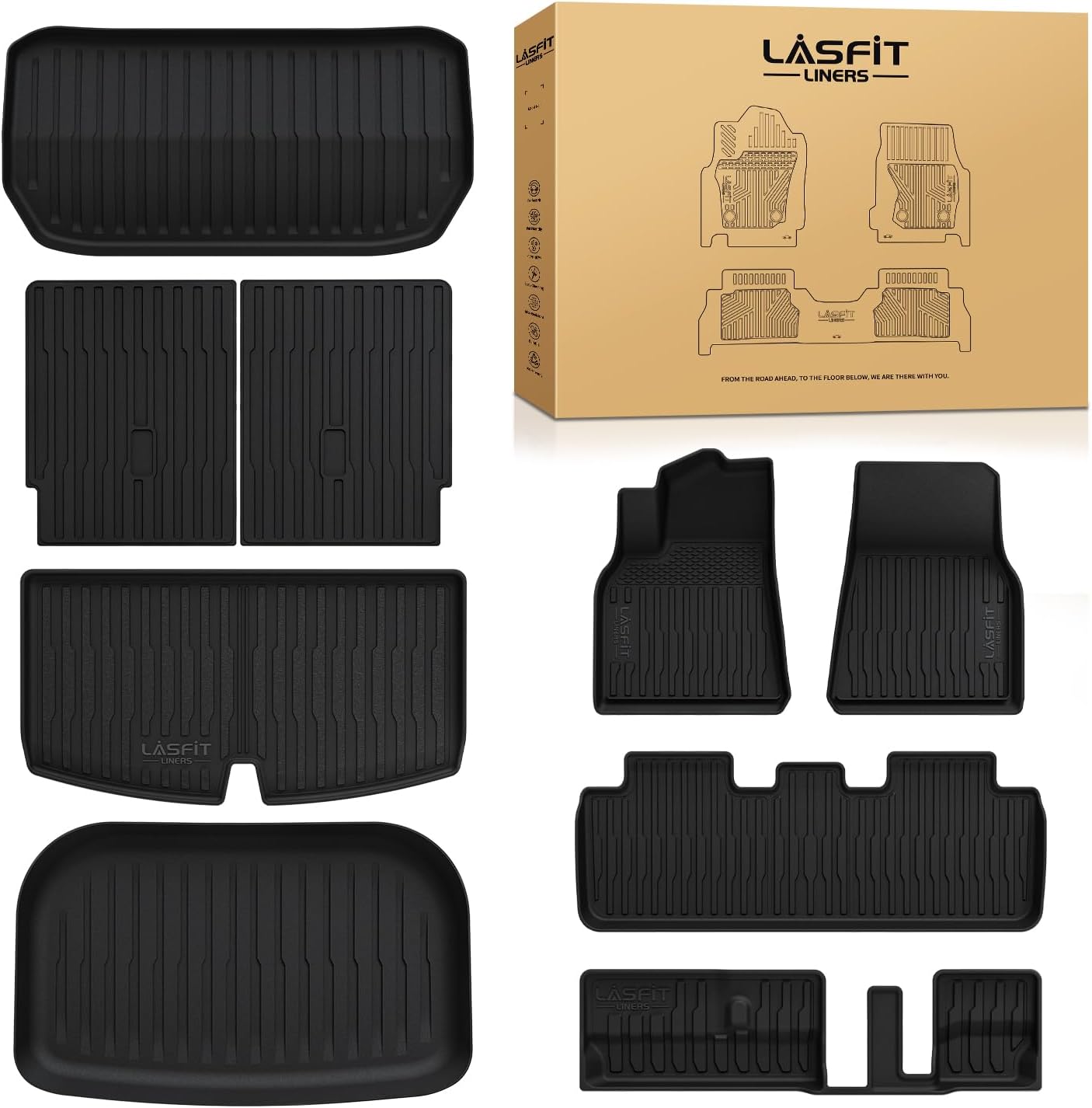 LASFIT Tesla Model Y 7-Seater All-Weather TPE Floor Mat Set