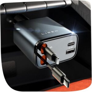 LISEN Ret retractable Car Charger - 84W Fast Charging for All EVs