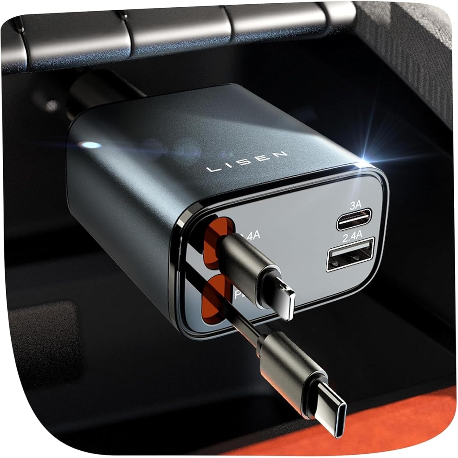 LISEN Ret retractable Car Charger - 84W Fast Charging for All EVs