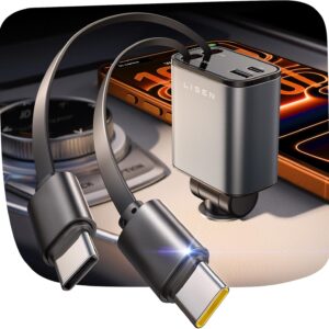 LISEN Retractable USB-C Car Charger | 75W Dual Type-C Fast Charge