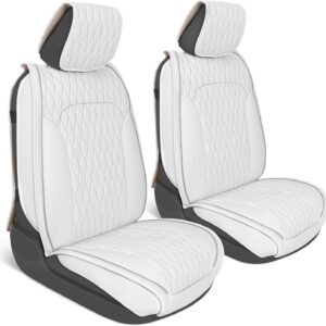 MotorBox DiamondLux White Faux Leather EV Front Seat Covers