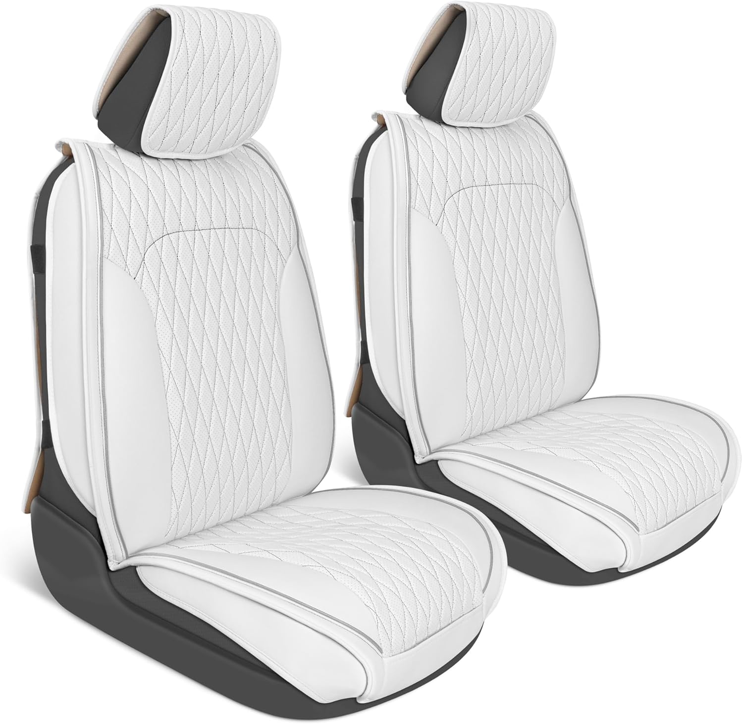 MotorBox DiamondLux White Faux Leather EV Front Seat Covers