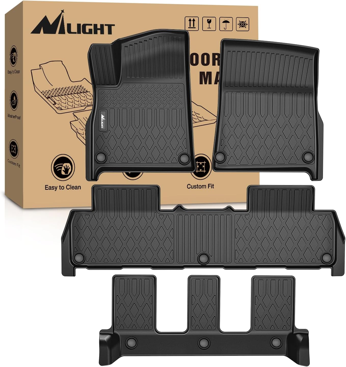Nilight Floor Mats for Rivian R1S (7-Seat) All-Weather Custom Fit