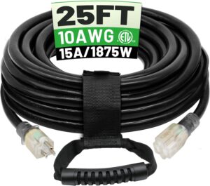 POWGRN 25 Ft 10AWG Black Outdoor Extension Cord