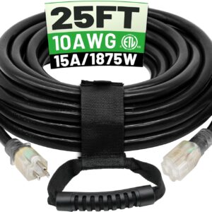POWGRN 25 Ft 10AWG Black Outdoor Extension Cord