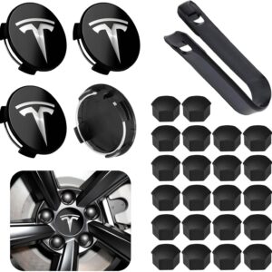 Powlamks 4-Pack Wheel Center Hub Cap Kit with Lug Nut Covers for Tesla Model 3/Y