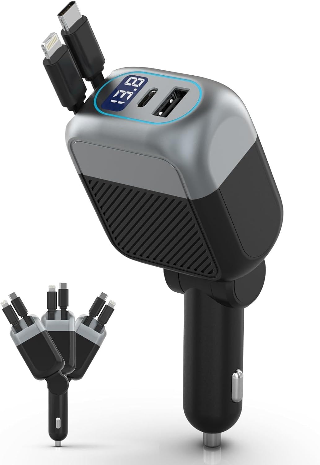 Premium 87W Ret retractable 4-in-1 Fast USB-C Car Charger for All EVs