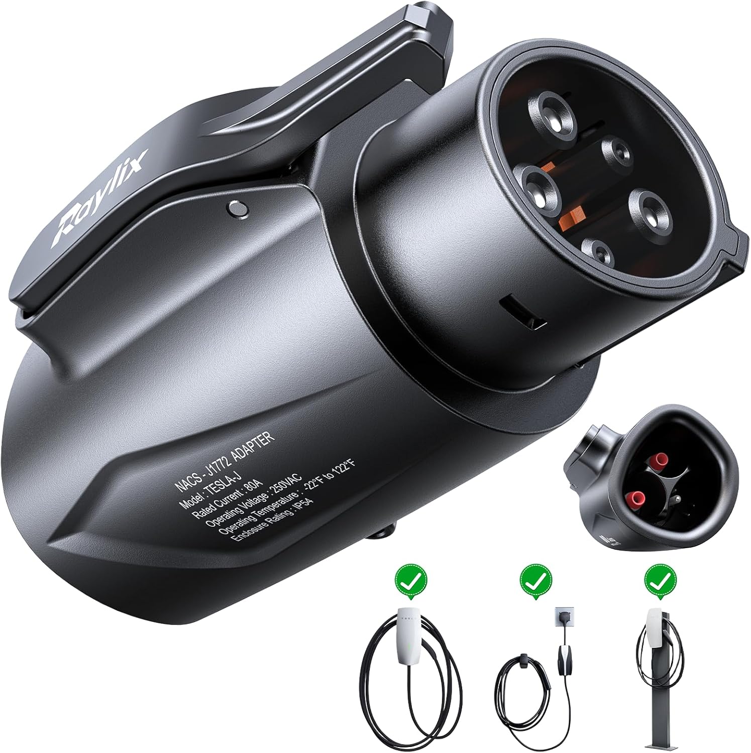 Raylix Tesla to J1772 Adapter (Max 80A, 250V) for J1772 EVs