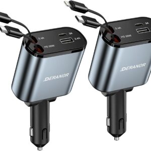 Retractable 4-in-1 Fast EV Charger - 69W USB-C & Lightning Cables