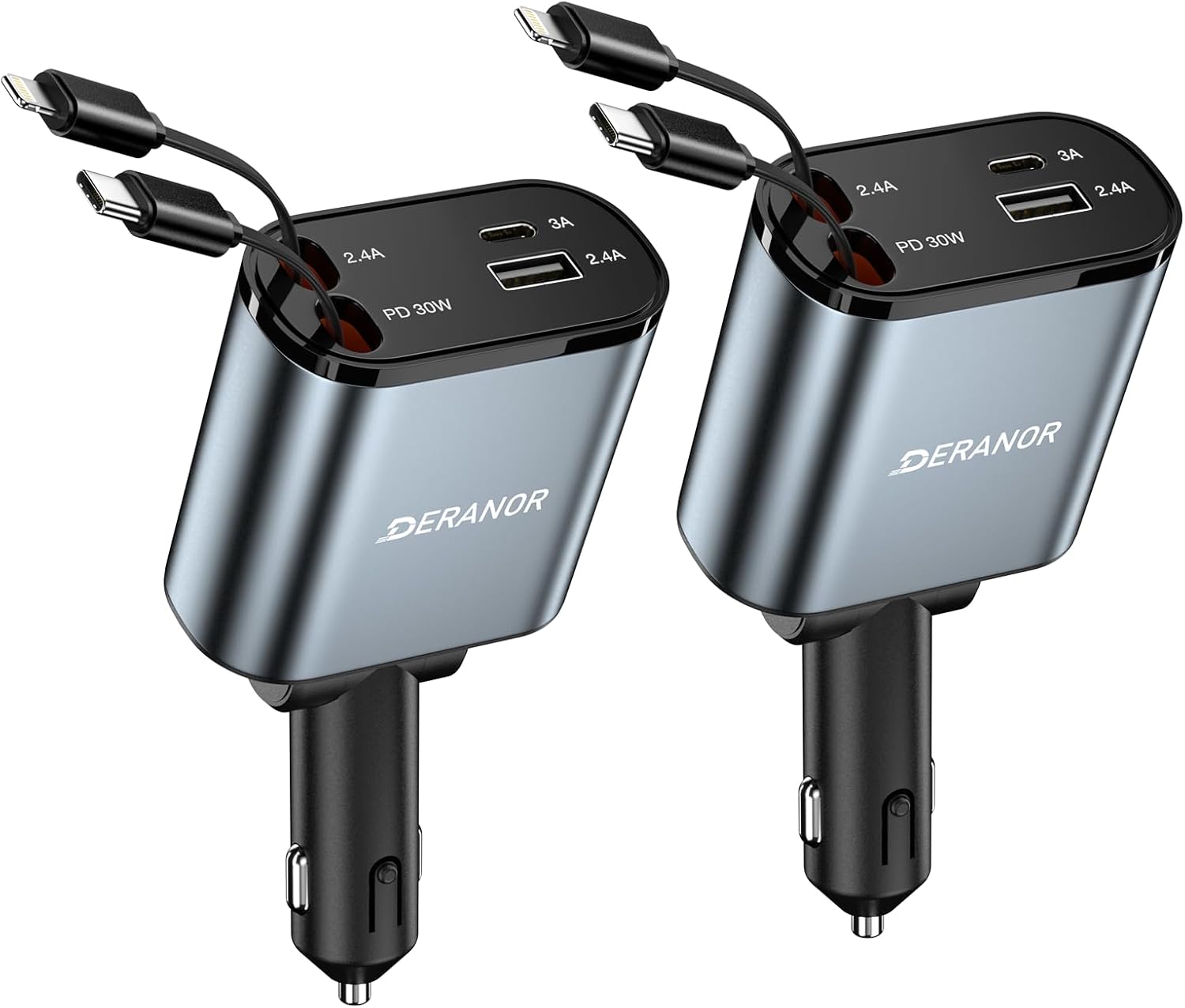Ret retractable 4-in-1 Fast EV Charger - 69W USB-C & Lightning Cables