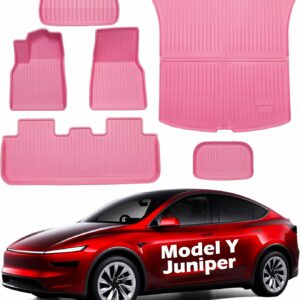 SHARGGE Juniper Model Y Floor Mats - All-Weather Pink Carpet Cargo Liners