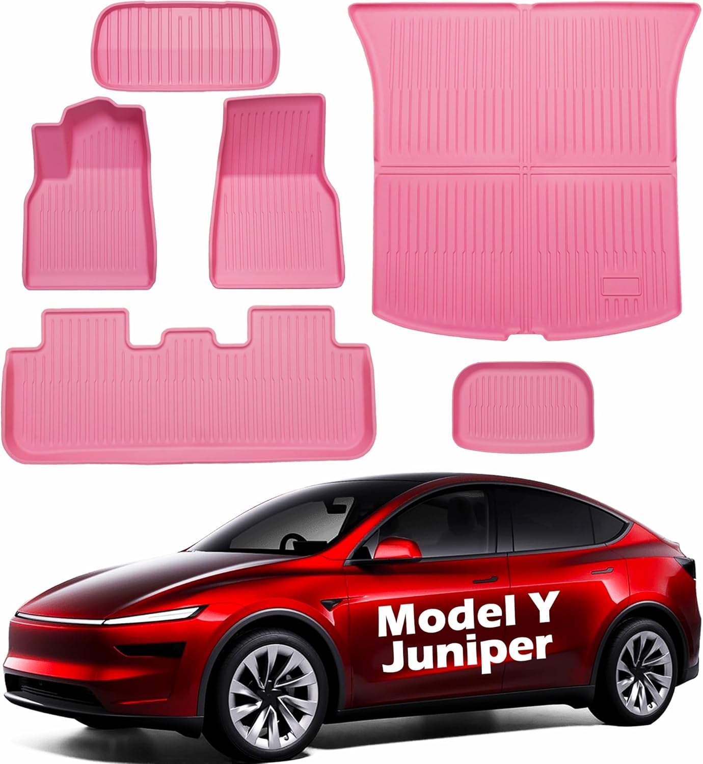 SHARGGE Juniper Model Y Floor Mats - All-Weather Pink Carpet Cargo Liners
