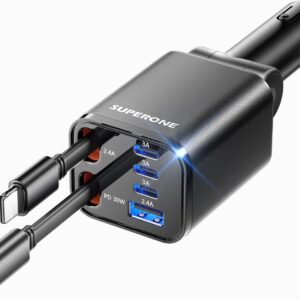 SUPERONE Ret retractable Car Charger: 6-in-1 Fast Charging for All EVs