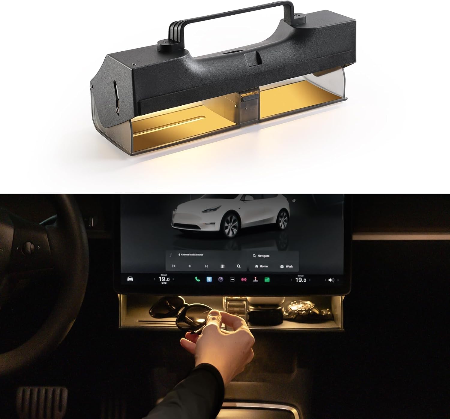 TPARTS Hidden Magnetic Under-Screen Storage Box for Tesla Model 3/Y