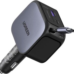 UGREEN 145W 4-Port Ret retractable Fast Car Charger for All EVs