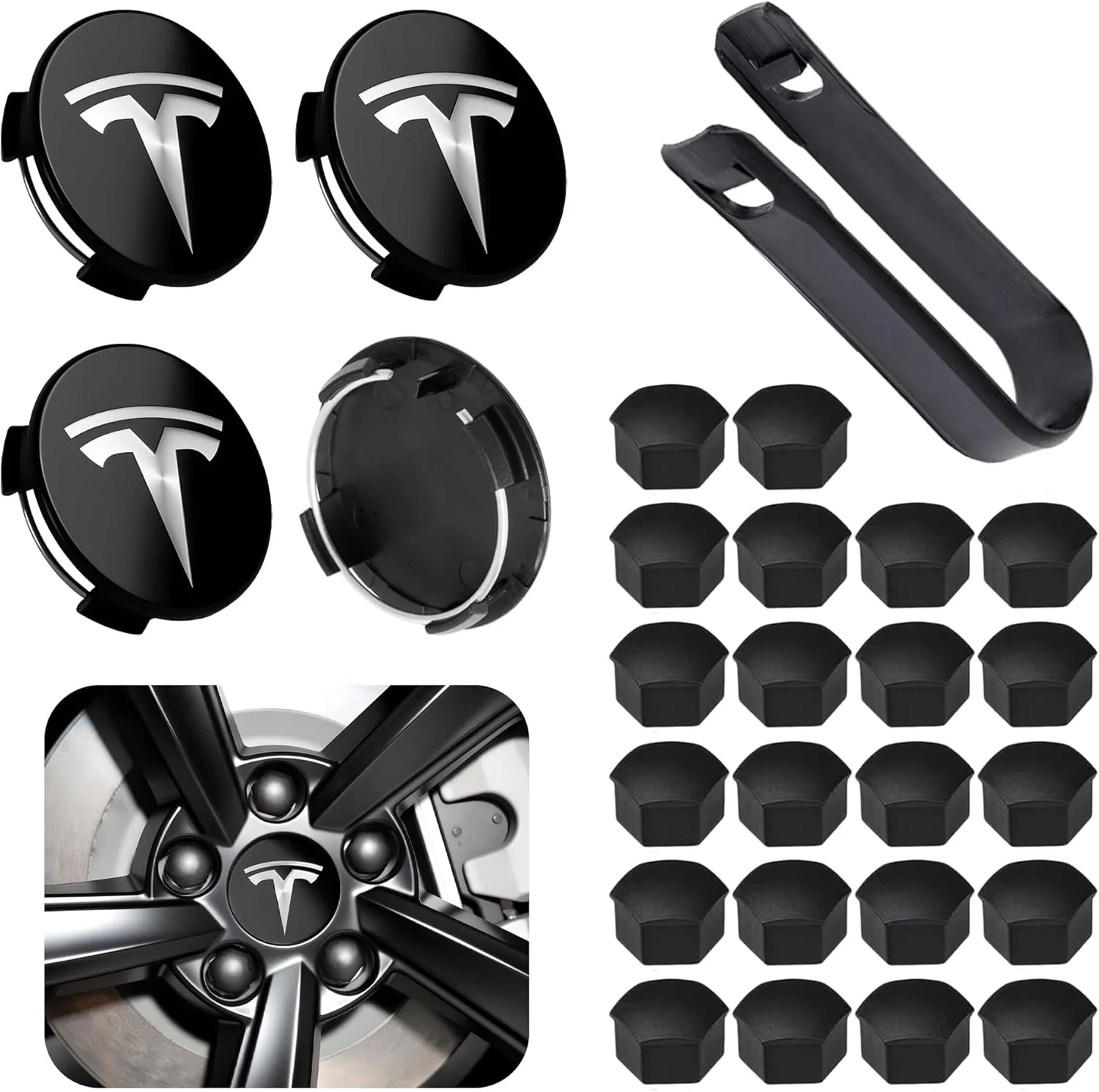 Tesla Model 3/Y Wheel Center Cap Kit - Front View