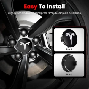 4 Pack Car Wheel Center Hub Cap Kit with 22 Lug Nut Covers, 2.2 in (56mm) Wheel Rim Covers Center Hubcaps with Emblem for Model 3 / Model Y, Black & Silver Exterior Decoration for Tesla view 2