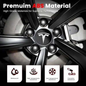 4 Pack Car Wheel Center Hub Cap Kit with 22 Lug Nut Covers, 2.2 in (56mm) Wheel Rim Covers Center Hubcaps with Emblem for Model 3 / Model Y, Black & Silver Exterior Decoration for Tesla view 3