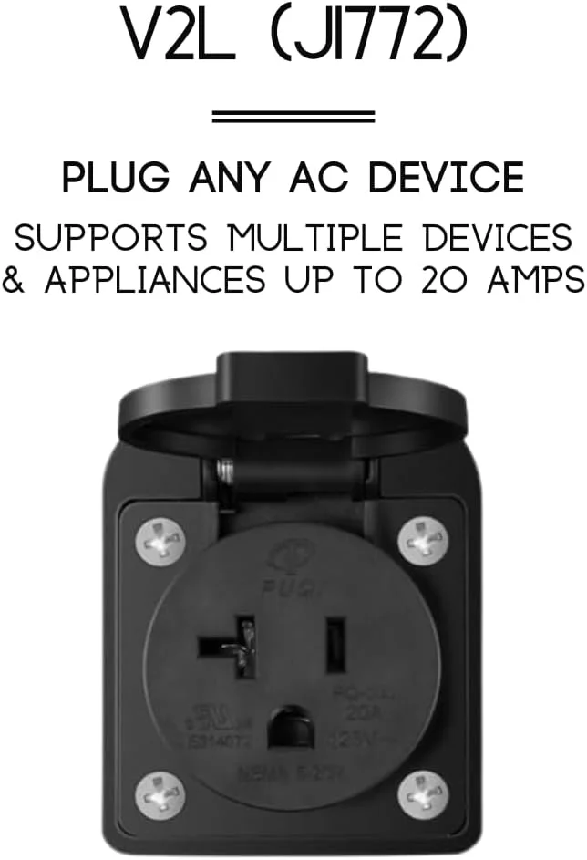Close-up of the J1772 connector on the A2Z EV J1772 V2L Adapter