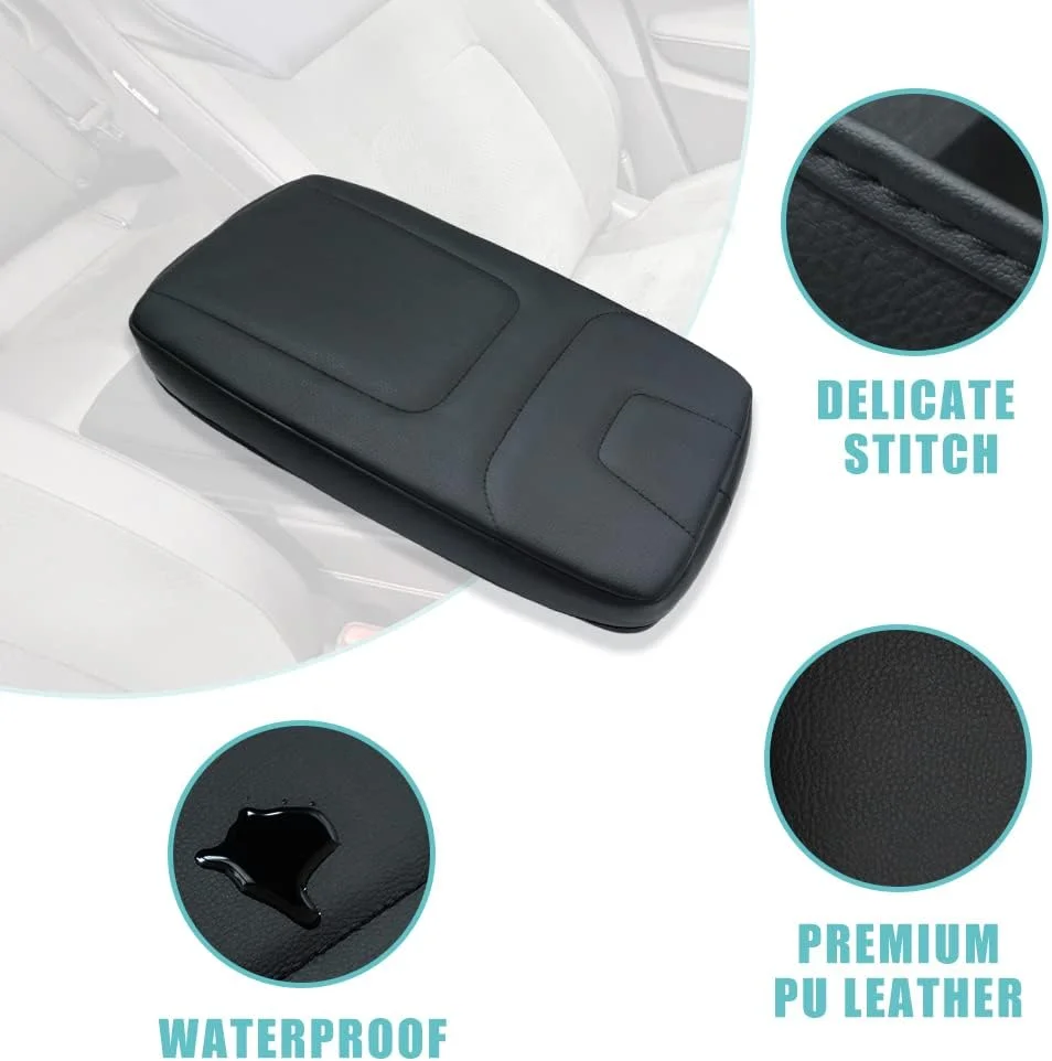 Close-up of BestEvMod EV armrest pad cover fitting precisely over a console edge