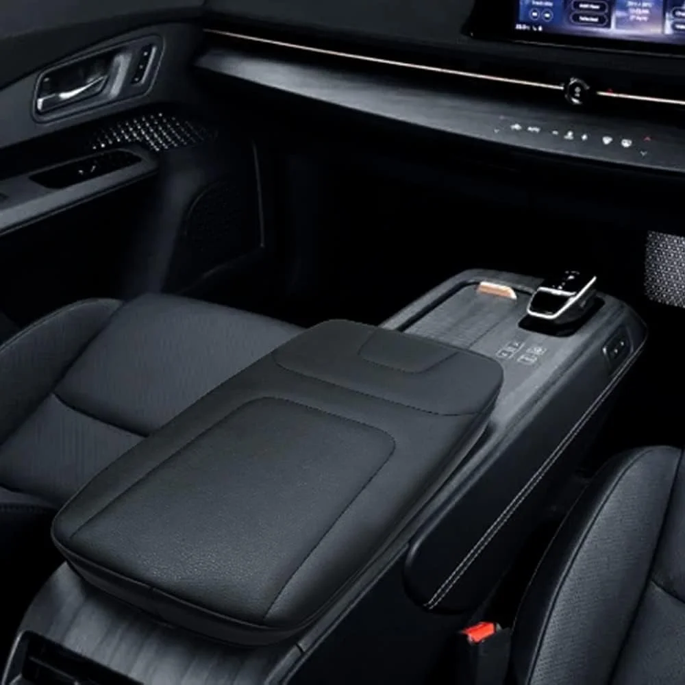 BestEvMod EV armrest pad cover shown installed in a generic EV interior