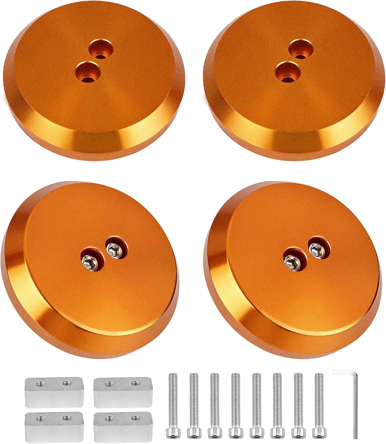 Billet aluminum jack pucks providing protection for Corvette and Porsche jack points