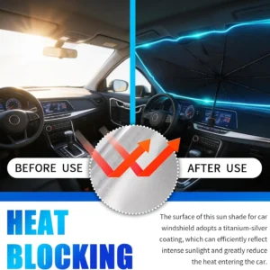Car Windshield Sun Shade Umbrella,Titanium Silver Umbrella Sunshade for Car Windshield with Foldable Design,Portable & Heat-Blocking Sun Shield for Cars Windshields with Storage Pouch view 3