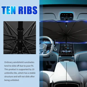 Car Windshield Sun Shade Umbrella,Titanium Silver Umbrella Sunshade for Car Windshield with Foldable Design,Portable & Heat-Blocking Sun Shield for Cars Windshields with Storage Pouch view 4