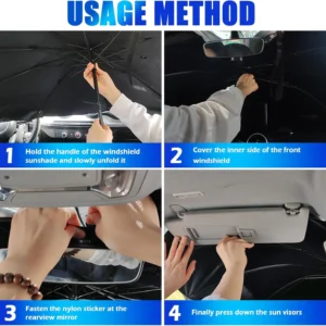 Car Windshield Sun Shade Umbrella,Titanium Silver Umbrella Sunshade for Car Windshield with Foldable Design,Portable & Heat-Blocking Sun Shield for Cars Windshields with Storage Pouch view 6