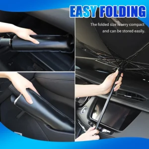 Car Windshield Sun Shade Umbrella,Titanium Silver Umbrella Sunshade for Car Windshield with Foldable Design,Portable & Heat-Blocking Sun Shield for Cars Windshields with Storage Pouch view 7