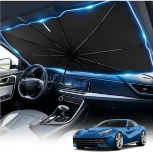 Car Windshield Sun Shade Umbrella,Titanium Silver Umbrella Sunshade for Car Windshield with Foldable Design,Portable & Heat-Blocking Sun Shield for Cars Windshields with Storage Pouch