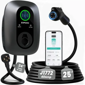 EV Charger Level 2 40 Amp - J1772 NEMA 14-50 Smart Electric Car Charger, NEMA Type 4 Waterproof, 25ft Cable, WiFi App Control, Outdoor Wall Mount EVSE, ETL & FCC Certified view 1