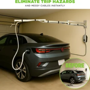 EV Charging Cable Holder - Extendable Arm Wall Mount for Electric Vehicle Charging Equipment - EV Charging Cable Organizer - EV Cable Holder - Made in USA - Black - 6-1/4' - No Holster view 2