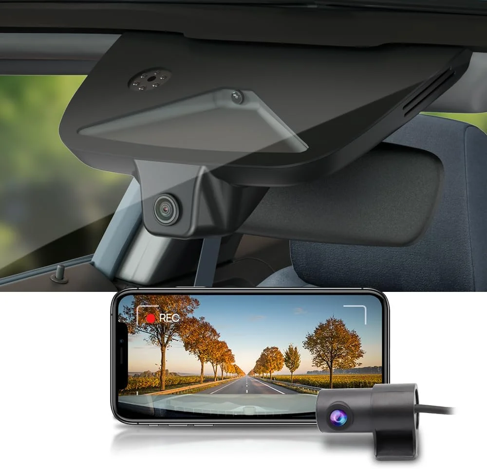 Fitcamx Integrated Dash Cam for Polestar 3 installed discreetly behind rearview mirror
