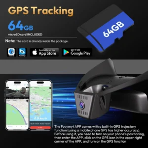 Front 4K Dash Cam for Ford Mustang Mach-E 2021 2022 2023 2024 2025 2026 GT Select Premium,OEM-Style,Loop Recording,G-Sensor,Built-in WiFi,64GB Card view 4