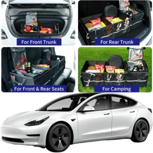 Front Trunk Organizer with Leakproof Cooler Bag for Tesla Model Y Model 3 2017-2025, Frunk Storage Collapsible Container Box Compatible with Front Rear Trunk Seats for Accessories, Black view 2