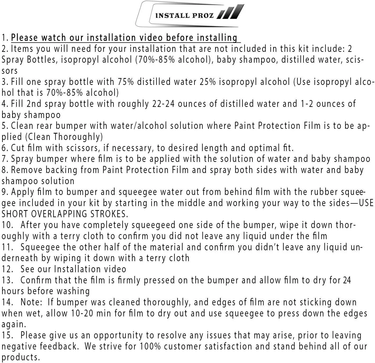 Contents of the Install Proz bumper protector kit, including the film and installation tool